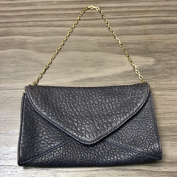 ANTONIO MELANI LEATHER GRAY ENVELOPE CLUTCH WITH GOLD CHAIN - Picture 1 of 14